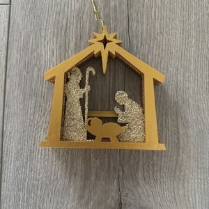 Christmas Ornament Gold Glitter Nativity Manger Star Mary Joseph‎ Baby Jesus